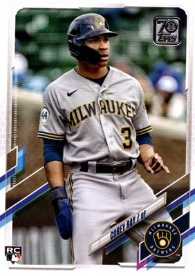 2021 Topps Update Gold Foil Corey Ray Rookie Milwaukee Brewers #US93 - Image 1 of 2