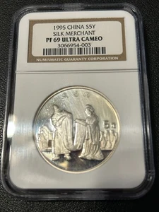 China 1995 plata 5 yuanes seda comerciante graduación profesional PR 69 DCAM - Imagen 1 de 2