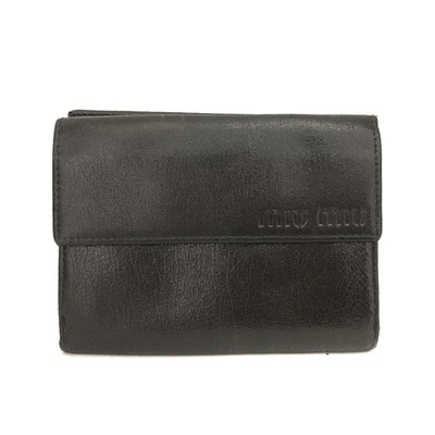 EGA MIU MIU Logo Leather Bifold Wallet Purse Black/7BK0213 - Image 1 of 4