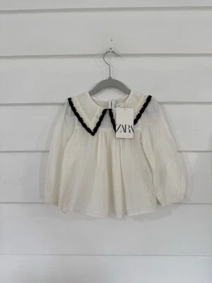 New Zara Baby Newborn White Dot Mesh Shirt Contrast Bib Size 18 24 Months Y427A - Image 1 of 4