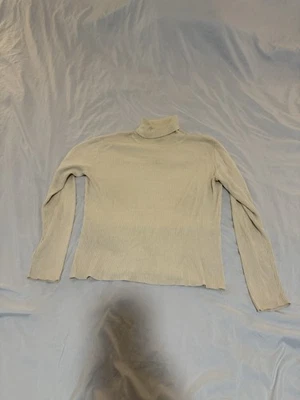 Suéter feminino vintage Ann Taylor malha de cabo seda gola alta marfim creme M 159 - Imagem 1 de 4