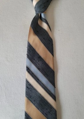 Corbata de cuello vintage Bill Blass estrecha/delgada a rayas tostada y azul 100 % poliéster Foto 1 de 4