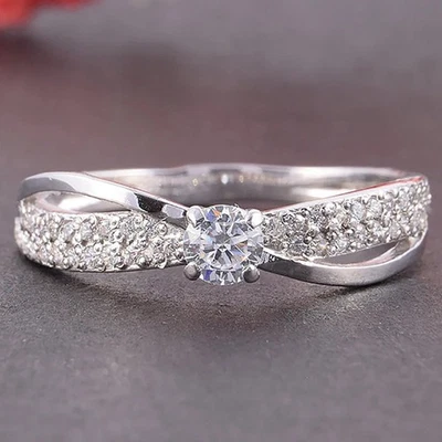 eleganter Ring 925 Silber plattiert  geflochen  gekreuzt mit Zirkonia - Bild 1 von 4