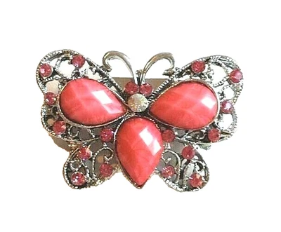 复古粉色艺术装饰蝴蝶胸针水晶 Fuschsia 昆虫镀银 — 第 1/4 张图片