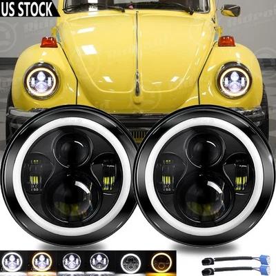 Par de faros LED redondos de 7 pulgadas para VW Beetle 1967-1979 haz alto bajo halo DRL Foto 1 de 4