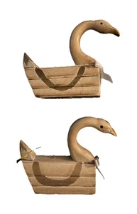 HAND MADE White Wooden 2-1/8” “ 2 Geese a Laying” Goose Ornaments - Picture 1 of 7