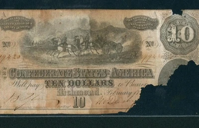 $10 1864 Estados Confederados de América ** SUBASTAS DE PAPEL MONEDA Foto 1 de 3
