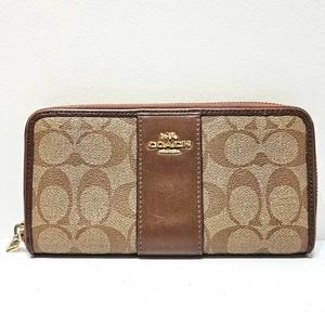 Cartera Larga COACH Marrón Firma Lona Recubierta Cuero Cremallera Alrededor F54630 - Imagen 1 de 19