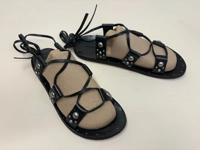 Sandalias Vera Wang lavanda de cuero negro con tachuelas talla 9,5/41 nuevas sin etiquetas Foto 1 de 4