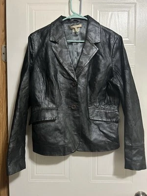 Blazer feminino em camurça preto metálico 100% couro tamanho G - Imagem 1 de 4