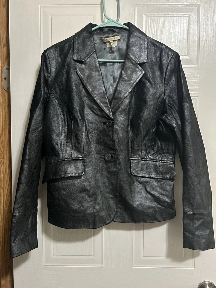 Blazer de gamuza para mujer negro metálico 100 % cuero talla L Foto 1 de 4