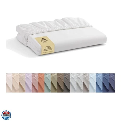 100% Cotton Percale Weave Fitted Sheet, Twin Size, White, 1 Deep Pocket Fitte...