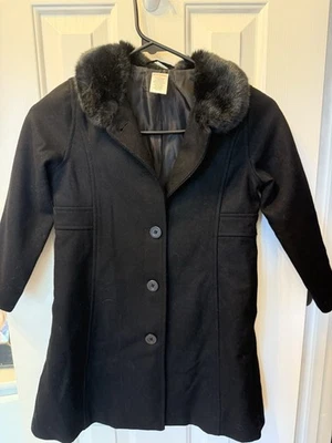 Gymboree Niñas Niño Pequeño Negro Lana Vestido Abrigo Chaqueta Imitación Piel Cuello Talla 5 Foto 1 de 4