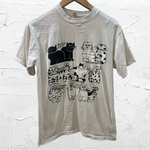 Men’s Vintage 90s Puff Paint White Cat Breed Tee Size Small - Picture 1 of 6