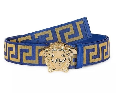Auténtico cinturón de tela y cuero Versace La Medusa Greca azul/dorado para hombre talla 80/32 Foto 1 de 4