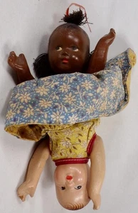 Topsy Turvy Doll Composition African American Caucasian 1930s 7.5in Vintage - Picture 1 of 13