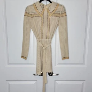 Vintage Dress Size 7 Young Edwardian Dress Arpeja Cottagecore Floral Trim Beige - Picture 1 of 12