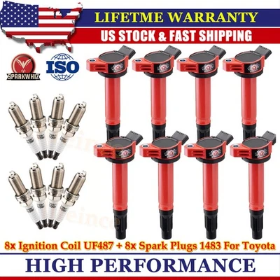 8 Ignition Coil + 8 Spark Plug For Toyota Land Cruiser V8 5.7L 2009-2019 UF487 Foto 1 de 4