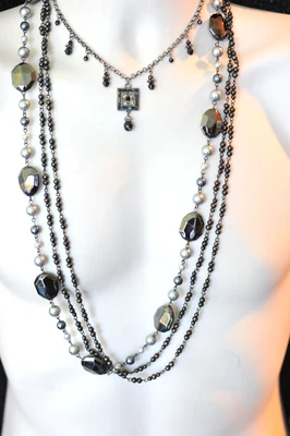 PREMIER проекты ожерелье лот черный бусина подвеска серебристого тона длинный XE16 - Изображение 1 из 4