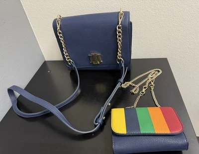 2NUEVOS INC International concept Bandolera de cuero azul y bolsos de mano dorados multicolores Foto 1 de 4