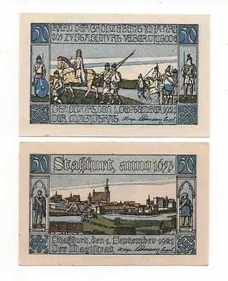 GERMANY STASSFURT 2 X 50 PFENNIG 1921 EMERGENCY MONEY NOTGELD LOOK SCANS - Image 1 of 2