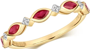 9ct gold ring 0.5ct ruby diamond marquise eternity size m 9 carat yellow gold - Picture 1 of 7