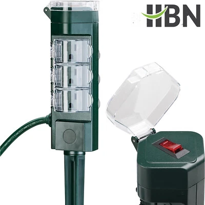 Tira de alimentación exterior HBN estaca de patio con cable de extensión de 6 pies, enchufe múltiple exterior Foto 1 de 4