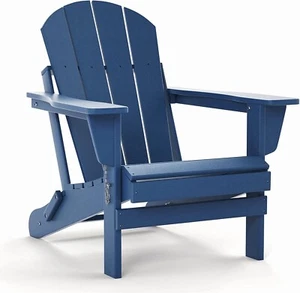 Folding Adirondack Chair For All-Weather Patio BBQ Outdoor Garden (Navy Blue) - Picture 1 of 7