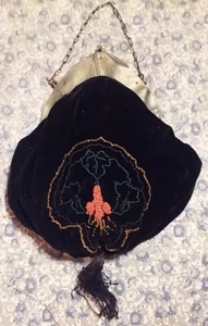 Antique Victorian Black Velvet Micro Beaded Purse Evening Bag - As found - Picture 1 of 10
