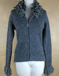 Cardigan Sweater Free People Wool Blend Fringed Gray Hook Clasp Closure M Solid - Picture 1 of 11