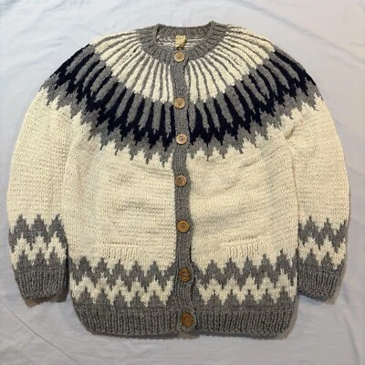 Cárdigan suéter vintage de lana Fair Isle para hombre XL tejido a mano Grecia marfil Foto 1 de 4