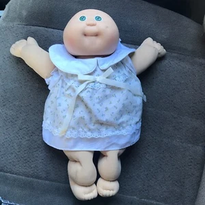 Vintage 1985 Cabbage Patch Kids Doll Green Eyes Bald Preemie Head Mold #3 Dress - Picture 1 of 11