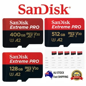 Micro SD Extreme Pro SanDisk 128GB 400GB 512GB Memory Card 4K UHD A1 A2 170Mb/s - Picture 1 of 22