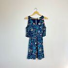  Marineblau Blumenmuster H&M Mini-Kleid kalte Schulter Größe 4 EUC
