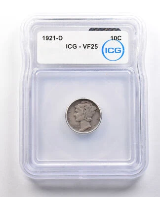 1921-D Mercury Dime VF25 ICG *1041 - Image 1 of 3