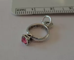 Sterling Silver 3D 18x10mm October Pink crystal Birthstone Ring Charm - Picture 1 of 4