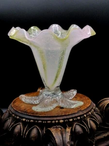 Harrach Victorian Pink Opal & Gold Ribbon Art Glass Floriform Vase w Silver Mica - Picture 1 of 15