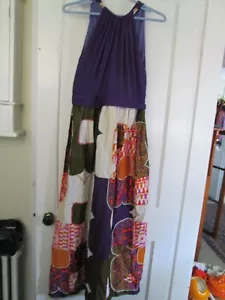 VINTAGE 60S MISS HAWAII KAMEHAMEHA purple HALTER FLORAL TIKI long DRESS Maxi 14  - Picture 1 of 10