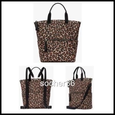 MOCHILA CONVERTIBLE KATE SPADE CHELSEA LEOPARDO MANCHADO NYLON KI375 NUEVA CON ETIQUETAS $449 Foto 1 de 4