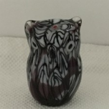 Small Art Glass Hand Crafted Owl Bird Purple & White Pattern