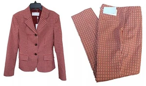 $850 - HUGO BOSS Women 2-Piece Suit with Pants in Red Houndstooth - Size 4 /26 - Picture 1 of 18