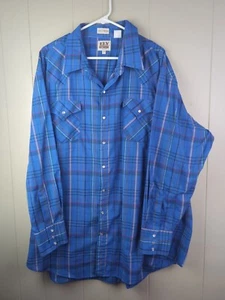 Camisa para hombre Ely Cattleman Big Man talla 3X azul a cuadros broches perlas en buen estado - Imagen 1 de 7