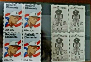  Roberto Clemente and Jim Thorpe Postage Stamps 4 block's - New and Unused - Picture 1 of 4