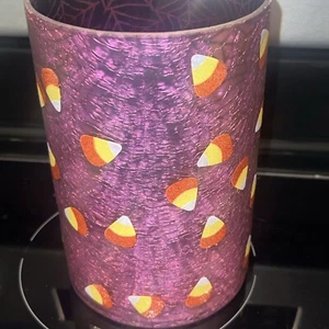Yankee Candle Frosted Large Jar Holder SWEET TREATS Halloween Candy Corn Web - Picture 1 of 5