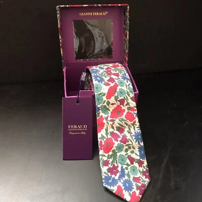 NWT Gianni Feraud Tie Premium collection Liberty Fabrics Poppy & Daisy Print - Image 1 of 4