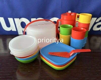 Tupperware Kid Toy 19Pc Mini Party Serve It Set Mug Pitcher Plate Cake Taker New