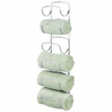 mDesign Metal Wall Mount Bathroom Towel Rack Holder, 6 Levels - Chrome