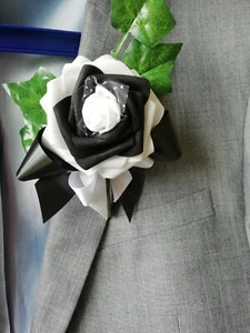 Artificial Black and White Gents Buttonhole - Picture 1 of 5