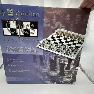 The Drinking Chess Collection Game 32 Shot Glasses W/ Glass Board. - Picture 1 of 3