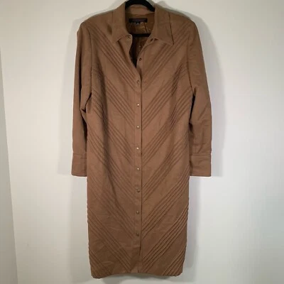 Chaqueta Anne Klein para mujer 14 marrón imitación gamuza larga sobre abrigo abotonada sin cinturón Foto 1 de 4